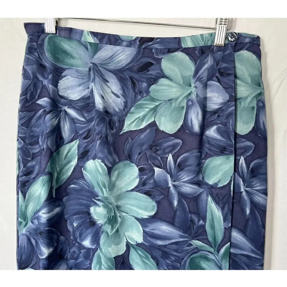 Vtg Talbots Pure Silk Wrap Maxi Skirt Womens Size 10 Petite Floral Vacation - Picture 3 of 12